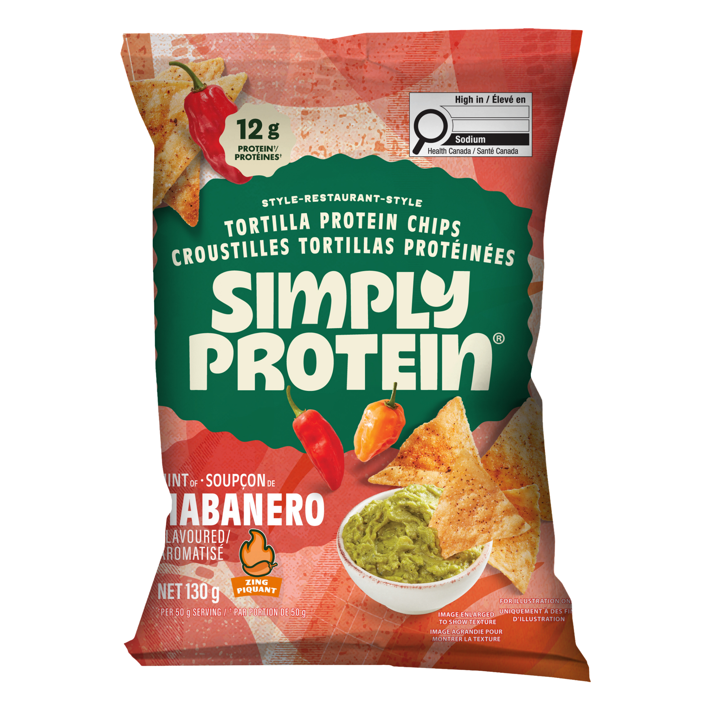 SimplyProtein protein tortilla chips, Habanero flavour. 12g protein.