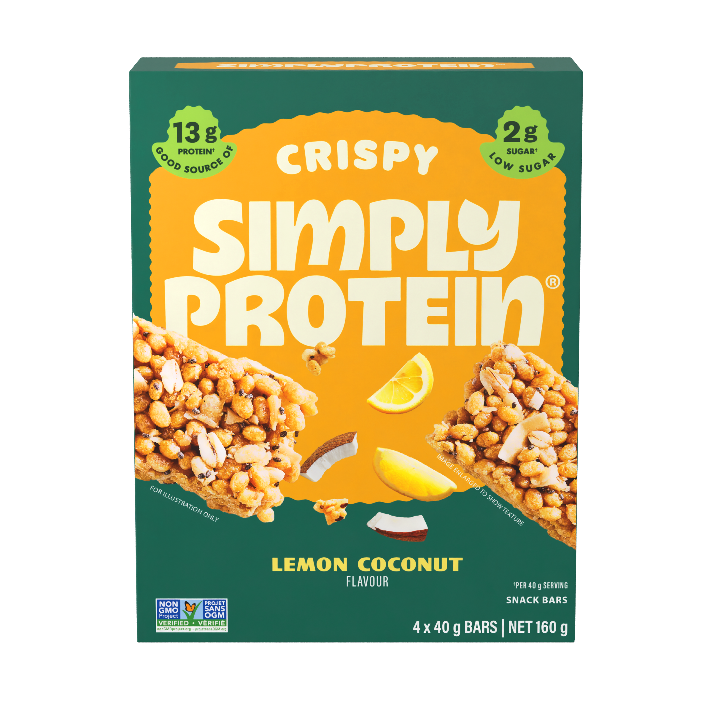 Box of Crispy Simply Protein Lemon Coconut snack bars