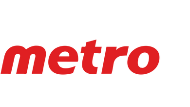 Red 'metro' logo on a white background