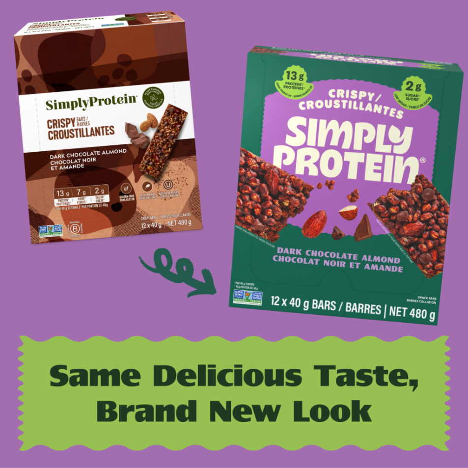 Crispy Bars have a new look, with the same delicious taste. Look for the SimplyProtein green box! 
