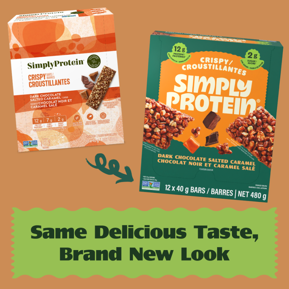 Crispy Bars have a new look, with the same delicious taste. Look for the SimplyProtein green box! 
