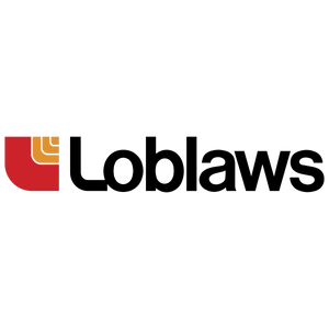 Loblaws logo with a red and orange logo element on a white background